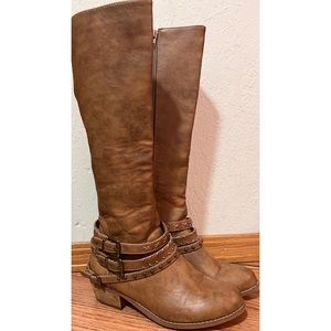 Tall Leather Boot with Wood Heel